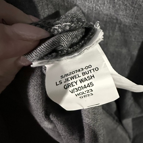 Gap Women's Gray Ruffle Neck Pintuck Jeweled Blouse Cottage Organic Cotton L - Picture 3 of 5